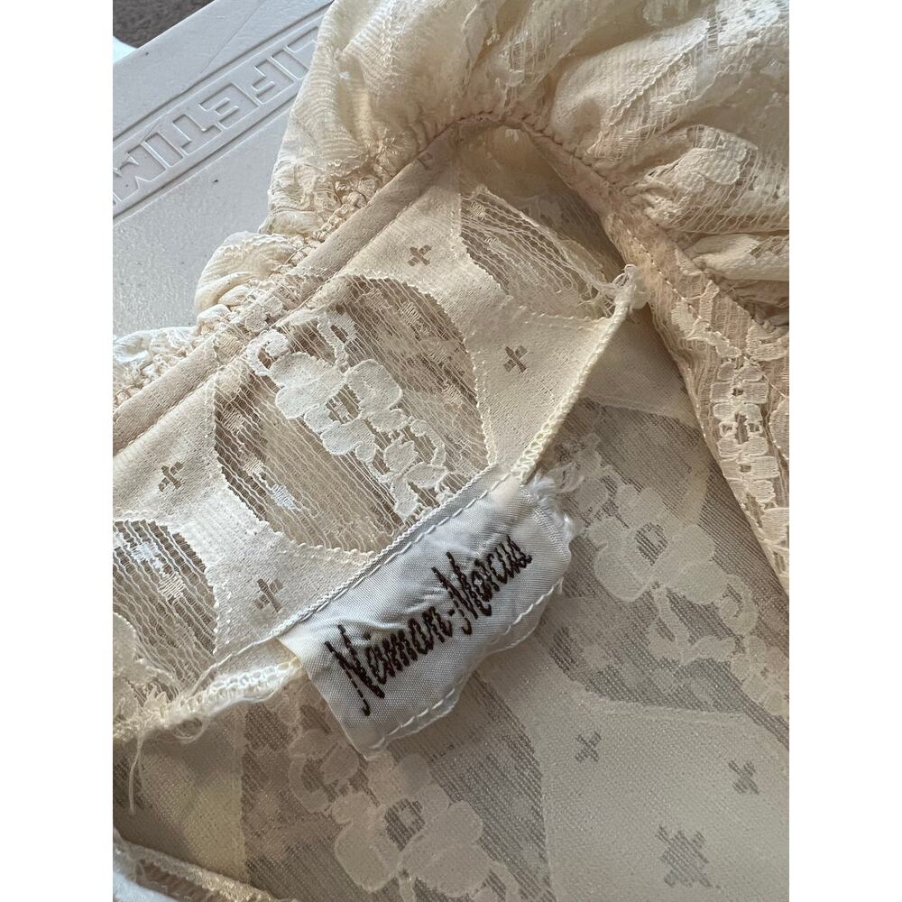 Vintage Neiman Marcus Cream Lace Ruffled Collar Long Sleeve Blouse Size 10 - Picture 6 of 14